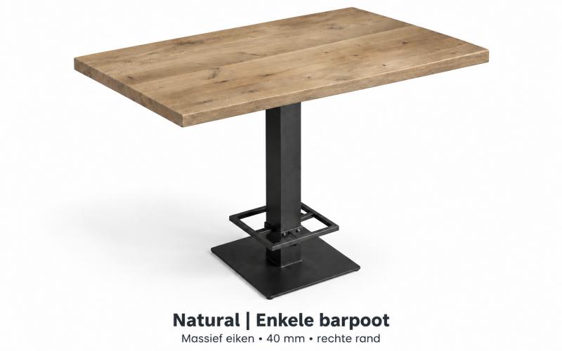 Compacte eiken bartafel met rechte rand &ndash; enkele barpoot